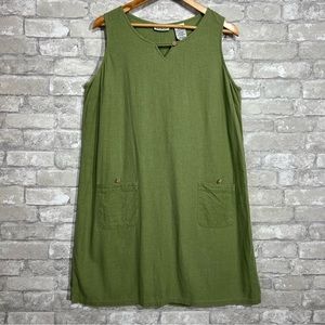 Vintage White Stag Green Linen Midi Dress